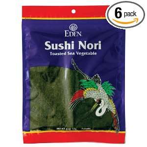 Eden Sushi Nori, Toasted Sea Vegetable, 0.6 Ounce Packets (Pack of 6)