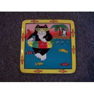  Candace Reiter Catzilla Tropical Cats and Fish Trivet 