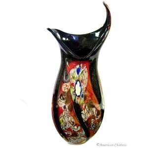  Sommerso Blown Peacock Feather Art Glass Amphora Vase 