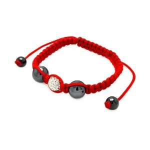  Red Shambhala Bracelet w/ Stainless Steel & Cz Beads 