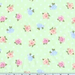  45 Wide Spring Garden Dots and Flowers Green Fabric By 