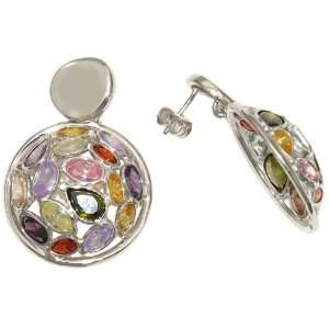   Silver Italian Multi Colored Glass Domed Postback Earrings Jewelry