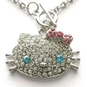  Kitty Baby Blue Eyes Crystal Toggle Necklace 17 