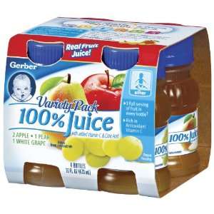 Gerber Variety Pack Fruit Juice (2 Apple, 1 Pear, 1 White Grape), 4 