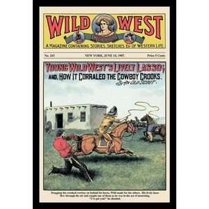 Wild West Weekly Young Wild Wests Lively Lasso   12x18 Framed Print 