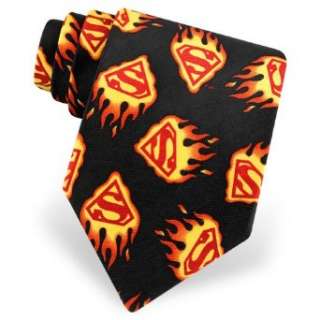  Mens Superman Flame Logo Tie by DC Comics in Black Silk 