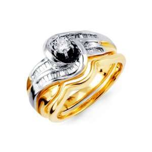 14k Yellow White Gold Solid Round Baguette Diamond Ring 