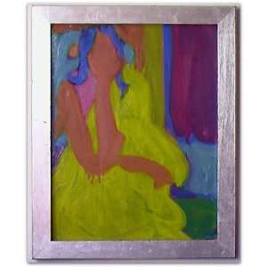  Figure in Yellow, Original 1960s Oil Painting on Paper on 