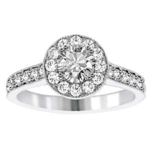  1.30 CT TW Halo Pave Accented Round Diamond Engagement 