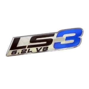 LS3 6.2L V8 Blue Engine Emblem Badge Highly Polished Aluminum Chrome 
