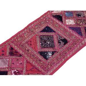  Indian Vintage Table Runner Hot Pink Sari Patchwork Wall 