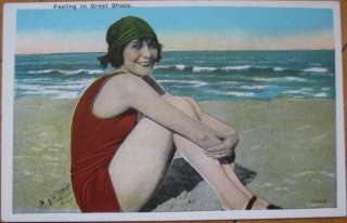 1920s Bathers Postcard   Bathing Beauty on the Beach  