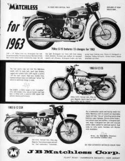 1963 Matchless G 15 & G 12 CSR Motorcycle Original Ad  