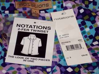 NWT $30 NOTATIONS 2 FER TWINSET BLOUSE SHIRT TOP S  