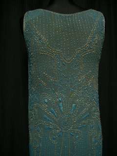 TWINKLY 20s VINTAGE ART DECO BEADED SHIMMY FLAPPER DRESS   FAB HEMLINE 