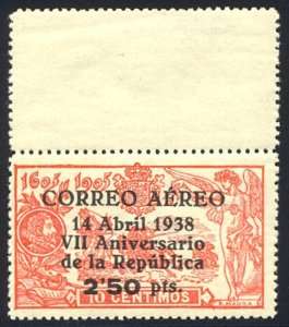 SPAIN #C91 (Ed #756) Mint NH   1938 2.50p on 10c Surcharge  