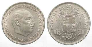 SPAIN SPANIEN 5 Pesetas 1949 (50) FRANCO # 57490  