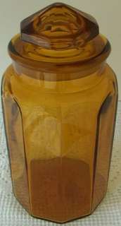 Antique AMBER GLASS Apothecary Jar Canister w Lid BOTH GROUND  