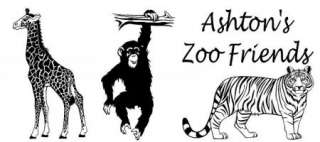 Zoo animals with personalized name Vinyl Wall Decal Sticky Decor 