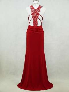 dress190 RED GRECIAN LACE BACK PROM BALL EVENING VINTAGE PARTY DRESS 