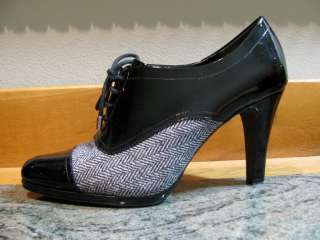 CHADWICKS 10M Black/Gray Tweed /Patent Leather Oxford Lace Up Pumps 