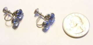 Vintage Silvertone Blue Rhinestone Screw Back Earrings  