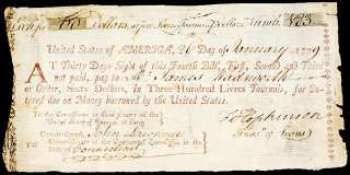 FRANCIS HOPKINSON, Signed Revolutionary War Loan  