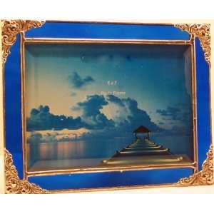  5x7 Stained Glass Antique Blue Frame 