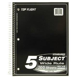 Top Flight Standards 5 Subject Wirebound Notebook, 200 Sheets, 3 Hole 
