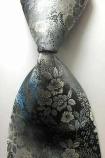 Gray Floral 100%Silk Woven Classic Mans Tie Necktie  