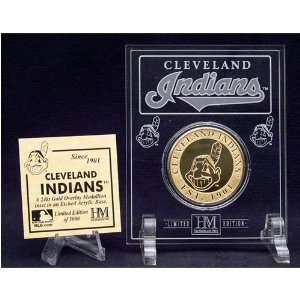   Indians 24Kt Gold Coin In Archival Etched Acrylic.
