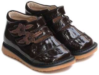Girls Toddler Patent Leather Squeaky Shoes Boots Brown  