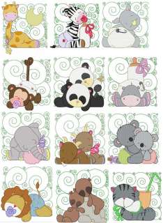 Set of 12 sleeping animals machine embroidery designs  