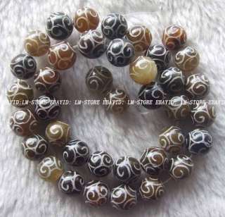 10mm Carved Jade Round Beads 15  