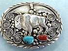 MEXICAN WHITE BUFFALO TURQUOISE BELT BUCKLE FEATHER  