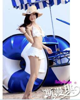 2PCS White Halter Ruffle Bikini Set Swimsuit/Swimwear  