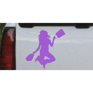 Purple 18in X 18.0in    Happy Jumping Girl Shopping Silhouettes Car 