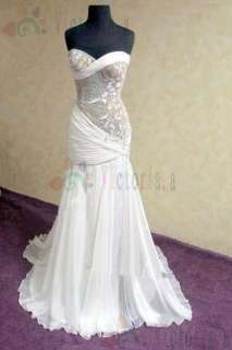   Beaded Chiffon Wedding Dress Bridal Gown Size 6 8 10 12 14 16++  