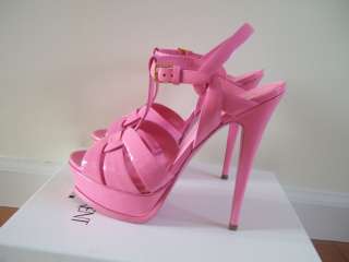 YSL Yves St. Laurent Tribute 105 Sandals Pink Patent Size 37.5 BNIB 