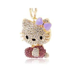  Crystal Decorated Kitty Key Ring Purple 