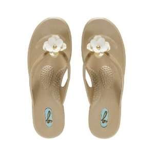   Alyssa Aged Gold w/ Flower Flip Flops Sandals   Large 