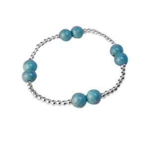 apop nyc Sterling Silver 8mm Genuine Turquoise Beaded Bracelet Stretch