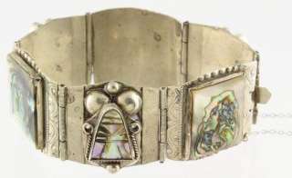 Vintage 925 Sterling Silver Mexico Taxco Warrior Face Bracelet Abalone 