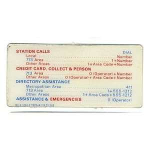  Pay Phone Instruction Card Area Code 713 Houston 1970 