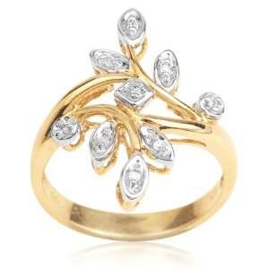  10K Yellow Gold Diamond Accented Floral Design Ring 6 