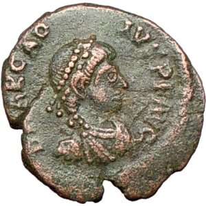 ARCADIUS 383AD Rare Ancient Roman Coin Galley Phoenix firebird Chi Rho 