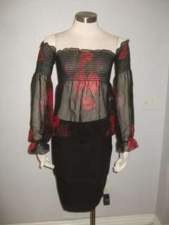 Betsey Johnson NEW YORK  Womens Black Red Rose Off Two 