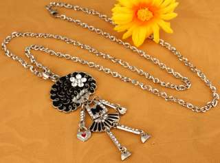 Charming fluffy hair girls w/ heart bag chains necklace 36210B  