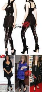 Black Lace PVC Leather Look Leggings AU Sz 6 16 w1403  