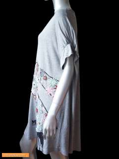 NWT M MISSONI Cotton Beaded Flower Tunic LONG T Shirt Dress Gray Top 